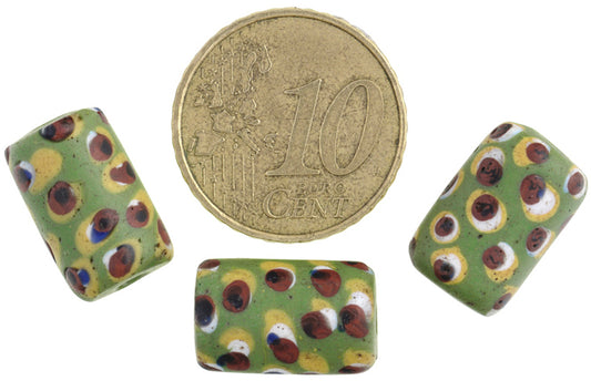 Antique Green Eye Venetian Wound Glass Trade Beads, African Trade, 15X10Mm - alternate view