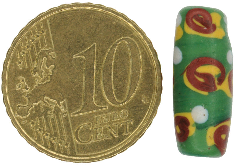 Rare Antique Green "Fancy" Venetian Wound Glass Trade Bead - 18X7Mm - alternate view