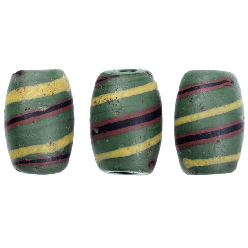 Antique Green Oval Fancy Venetian Lampwork Trade Beads 16X10Mm