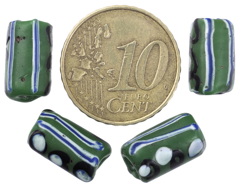 Antique Green Fancy Venetian Lampwork Trade Beads With Trail Decor - alternate view
