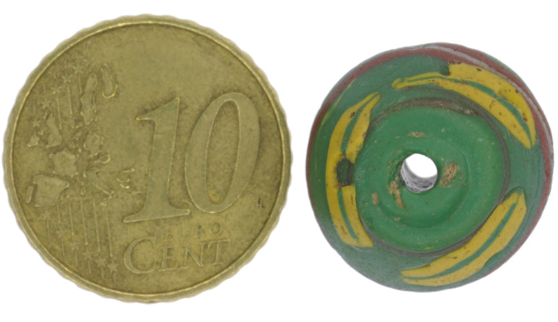 Rare Antique Green Bicone Venetian Lampwork Glass Trade Bead - African Trade - zoomed-in detail