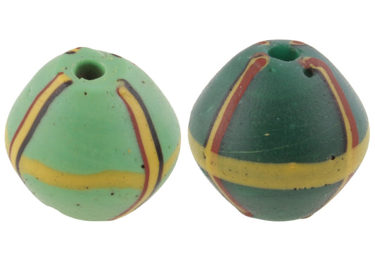 Antique Green Bicone "King" Venetian Lampwork Glass Trade Beads - zoomed-in detail
