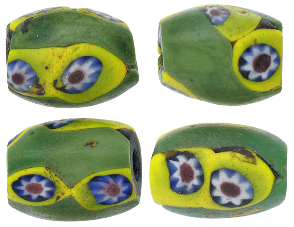 Antique Oval Venetian Millefiori Mosaic Glass African Trade Beads - close-up