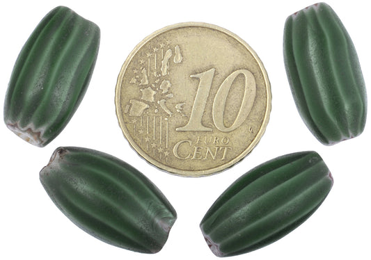 Large Green Chevron Beads - Set Of 4 Antique Venetian Trade Glass - alternate view