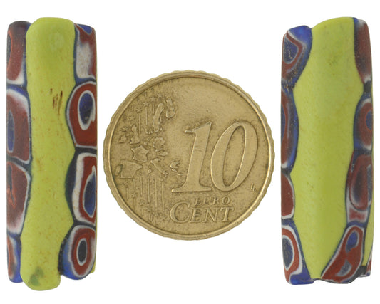 Antique Large Millefiori Venetian Mosaic Glass Trade Beads - 30X10Mm - alternate view