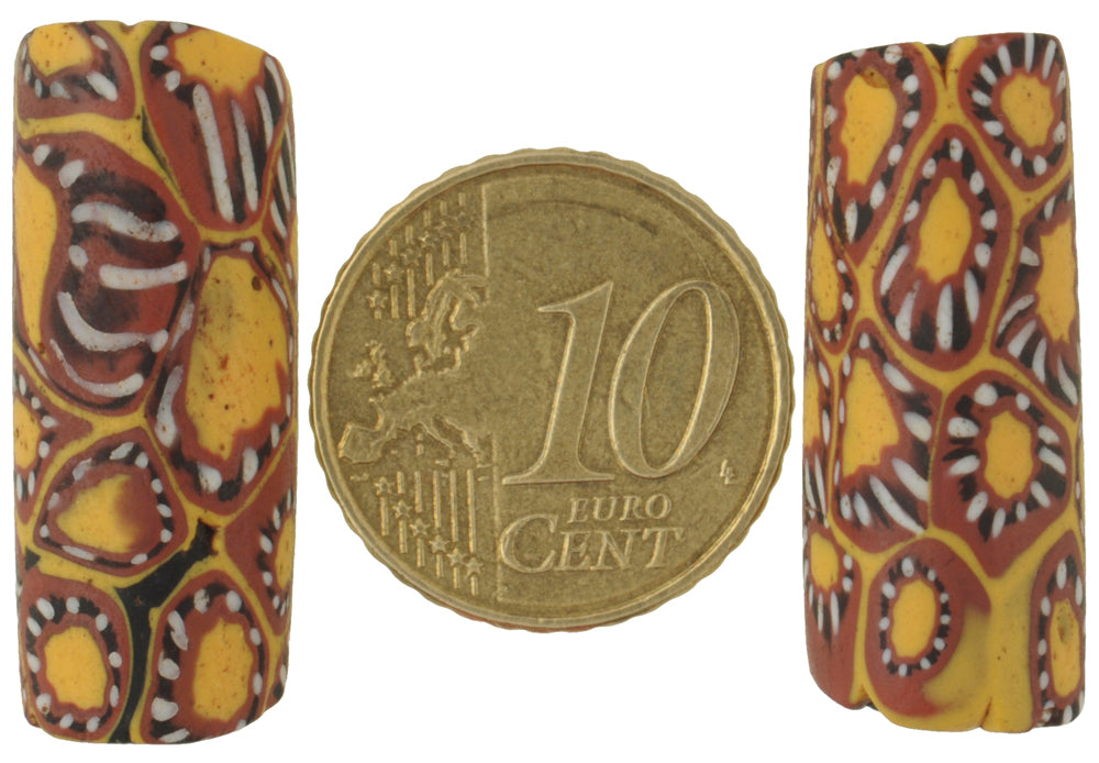 Antique Large Venetian Millefiori Mosaic Beads, African Trade Beads Pair - alternate view