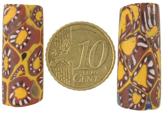 Antique Large Venetian Millefiori Mosaic Glass Trade Beads Pair, 28-29Mm - alternate view