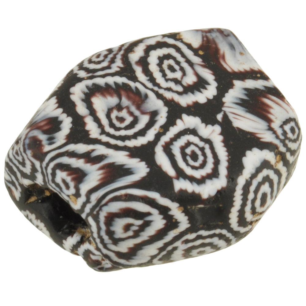 Rare Antique Black Tabular Millefiori Venetian Mosaic Glass Trade Bead 19X17X8Mm