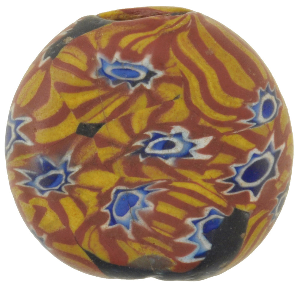 Antique Rare Tabular Venetian Millefiori Mosaic Glass Trade Bead - 22X20X9Mm - close-up