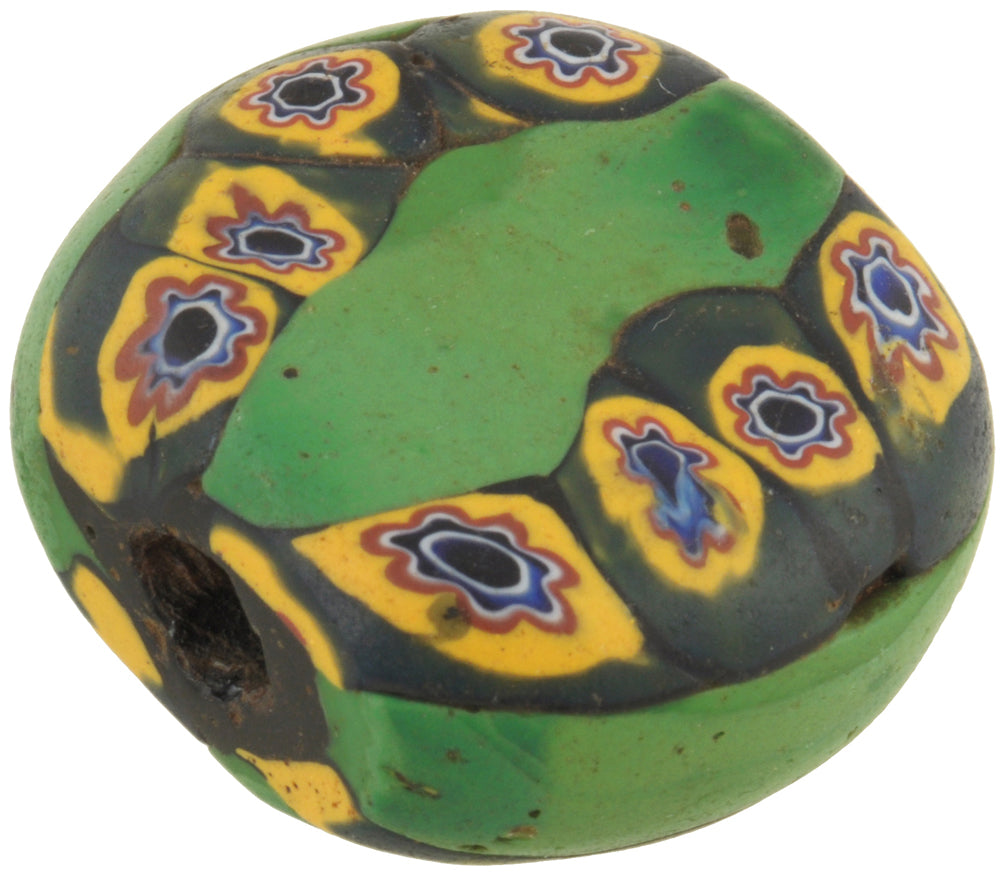 Antique Tabular Millefiori Venetian Mosaic Glass Trade Bead - Rare African Trade Bead - close-up