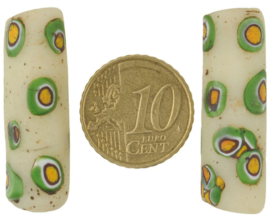 Antique Large Millefiori Venetian Mosaic Glass Trade Beads Pair - alternate view