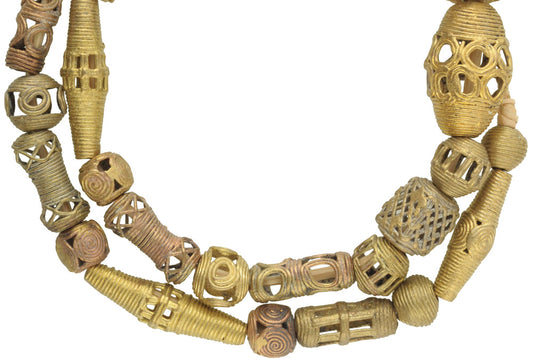 African Brass Beads Strand 26" - Handmade In Ghana Using Lost Wax - alternate view