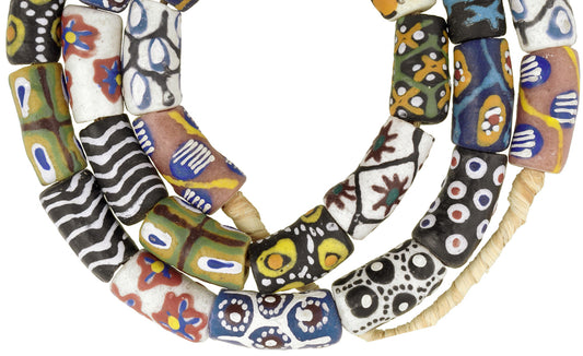 African Fancy Powder Glass Beads, 25" Strand, Handmade In Ghana - alternate view