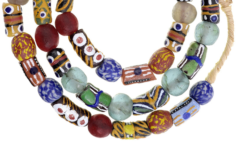 Nice New African Mix Krobo Fancy Powderglass Trade Glass Beads Ghana Sb-30540 - close-up