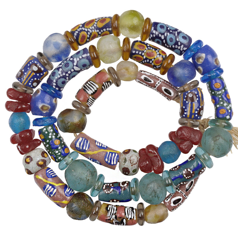 Colorful African Trade Beads - Krobo Glass Beads From Ghana 26"