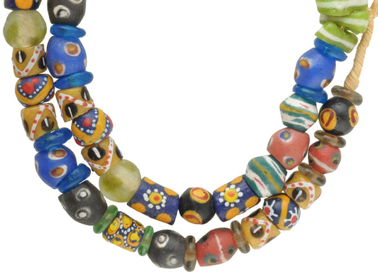 Colorful Krobo Glass Beads Strand Imitating Venetian Trade Beads - alternate view