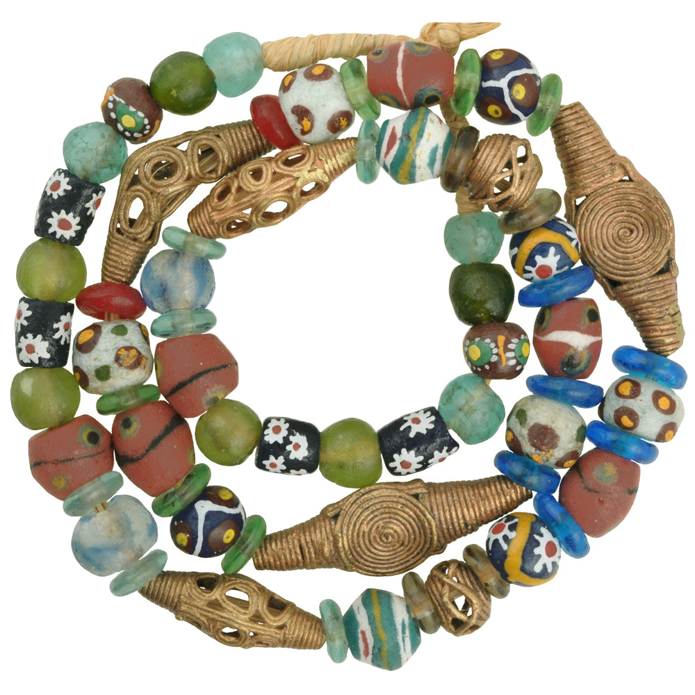 Mixed African Trade Beads: Krobo Glass & Brass Beads From Ghana