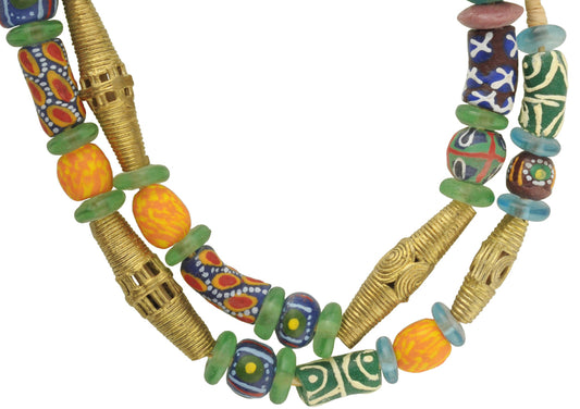 Recycled Krobo Glass And Brass Beads - African Trade Strand 26.5" - alternate view