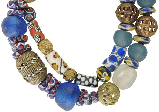 Mixed Krobo Glass & Brass Beads - African Trade Strand From Ghana - alternate view