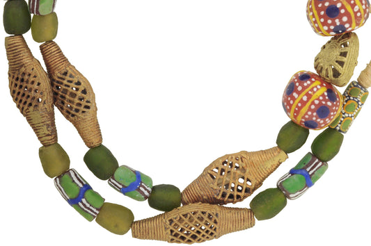 African Trade Beads - Krobo Glass & Ashanti Brass Beads Strand - alternate view