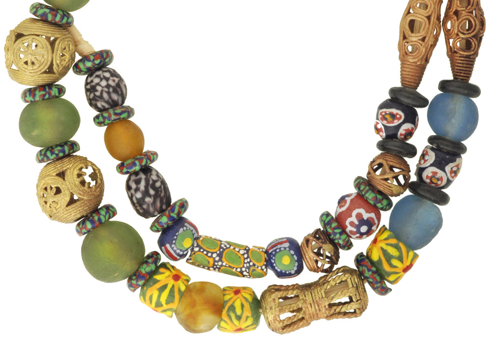 African Trade Beads: Krobo Glass & Brass Beads From Ghana - close-up