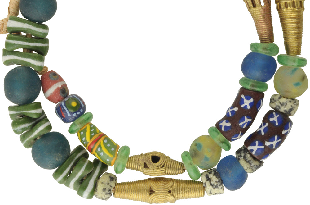 African Trade Beads - Krobo Glass & Brass Beads From Ghana 10-15Mm - close-up