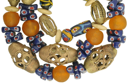 African Trade Beads Strand - Krobo Glass & Brass Beads From Ghana - alternate view