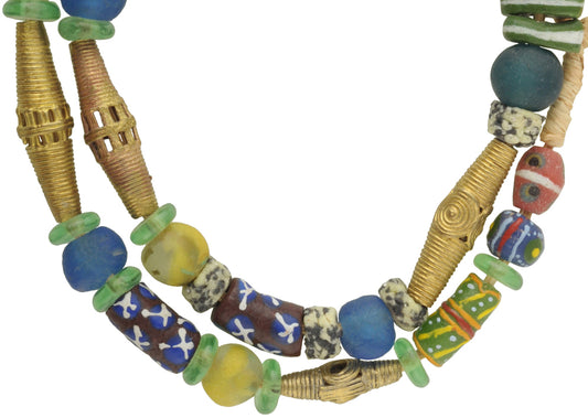 African Trade Beads - Krobo Glass & Brass Beads From Ghana 10-15Mm - alternate view