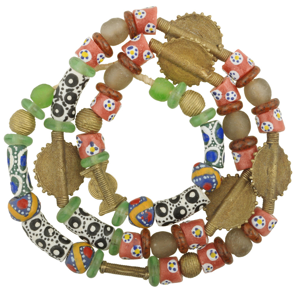 African Trade Beads: Mixed Krobo Glass & Brass Beads From Ghana