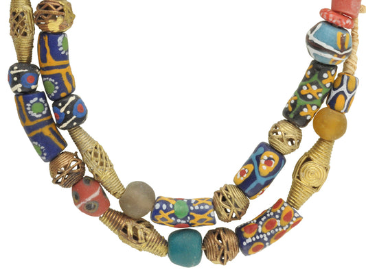 Mixed Krobo Glass And Brass Beads - African Trade Strand - alternate view