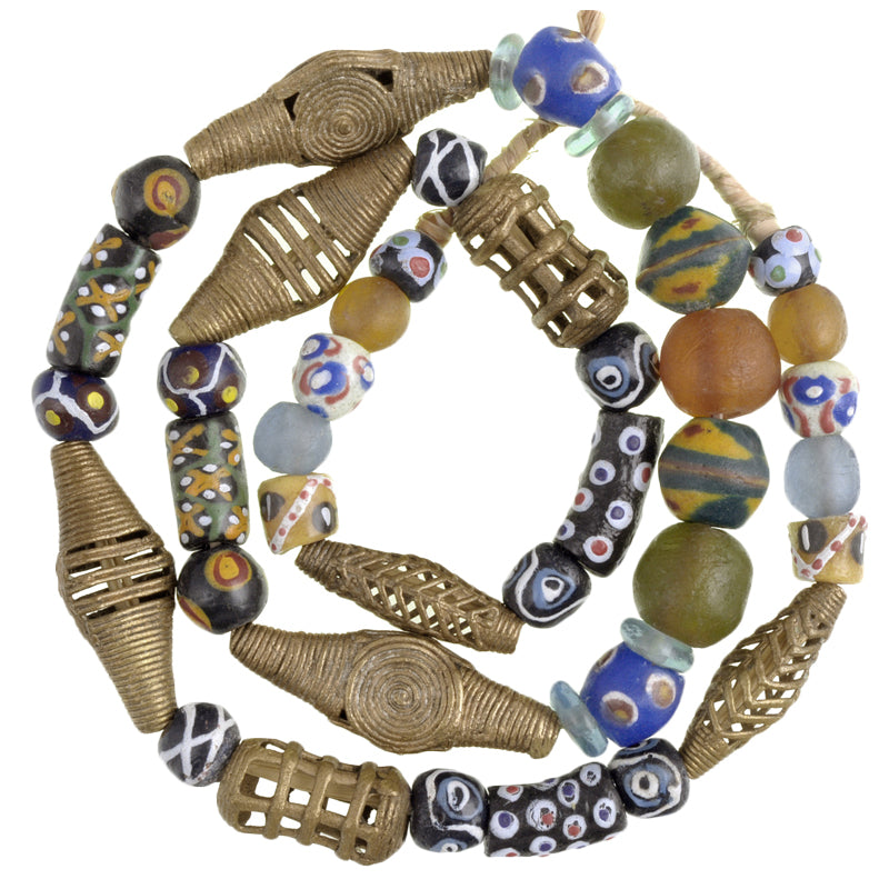 Mixed Krobo Glass & Brass Beads - Ghana African Trade Strand