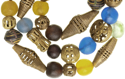 Mixed Krobo Glass And Brass Beads - African Trade Beads 12-19Mm - alternate view