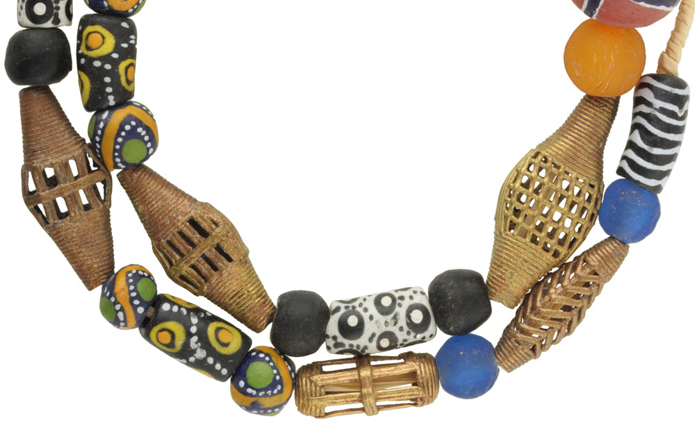 Krobo Glass & Brass Beads Strand - African Trade Beads 10-22Mm - alternate view