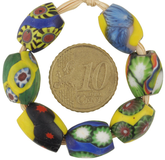 Antique Oval Millefiori Mosaic Glass Trade Beads - African Trade - alternate view