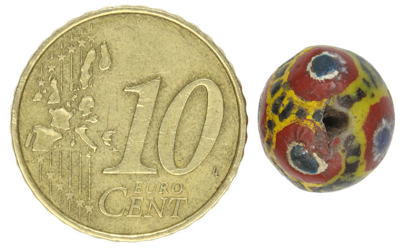 Rare Large Old Round Polychrome Kiffa Glass Bead Mauritania - close-up