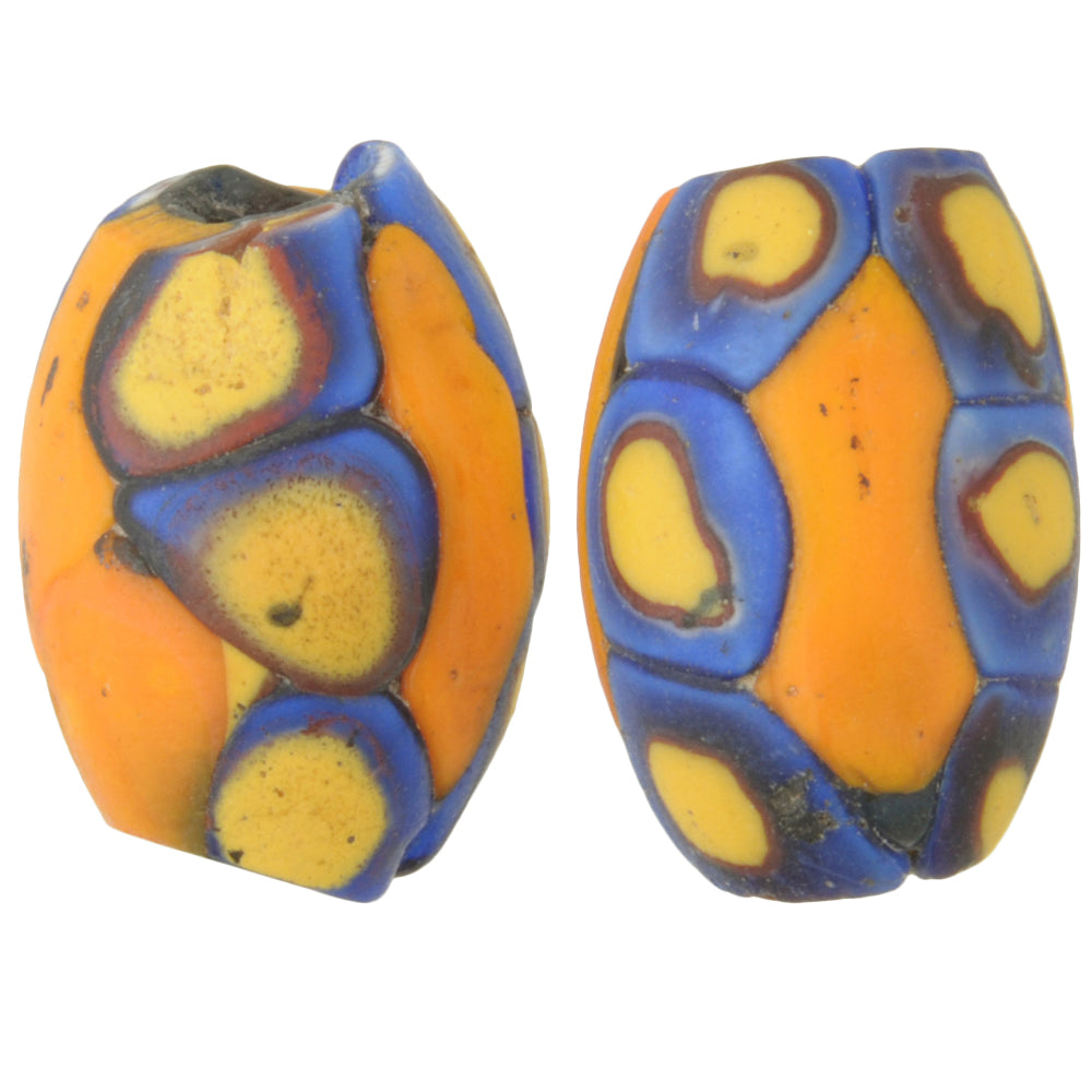 Antique Orange Oval Venetian Millefiori African Trade Beads 16Mm