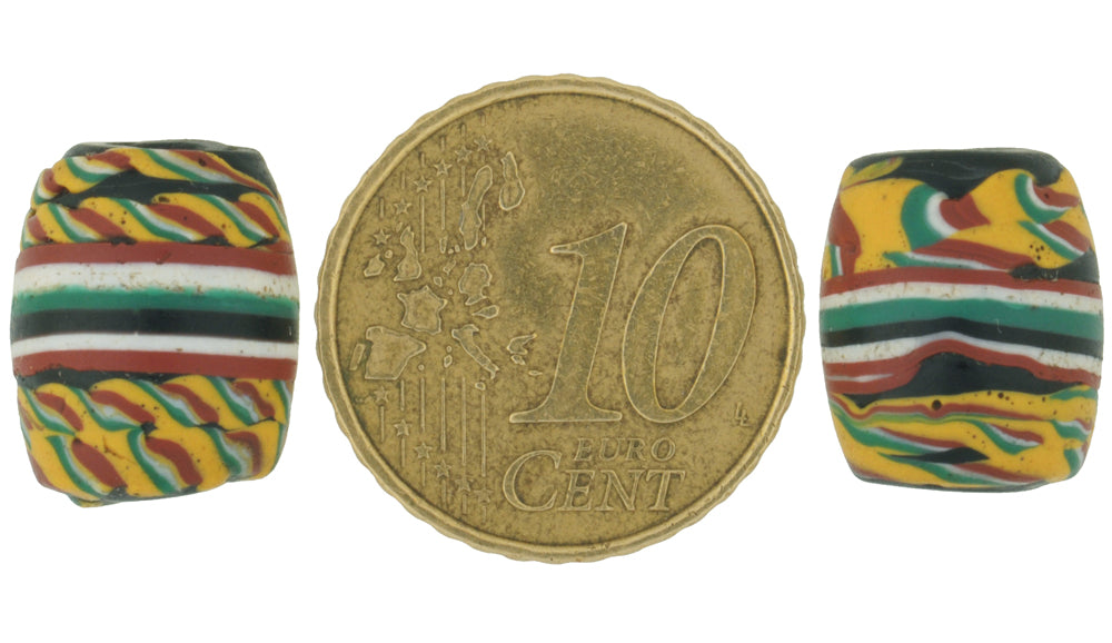 Rare Antique Banded Kente Fancy Venetian Wound Glass Trade Beads - close-up