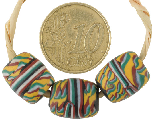 Beautiful Rare Antique Banded "Kente" Venetian Lampwork Glass Trade Beads - alternate view