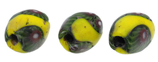 Antique Oval Venetian Millefiori Mosaic Glass Trade Beads 13X11Mm - alternate view
