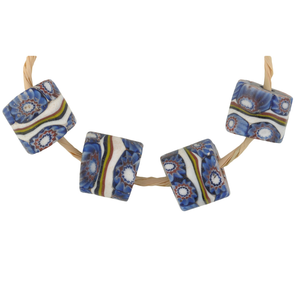 Rare Antique Banded Millefiori Mosaic African Trade Beads, 12X11Mm