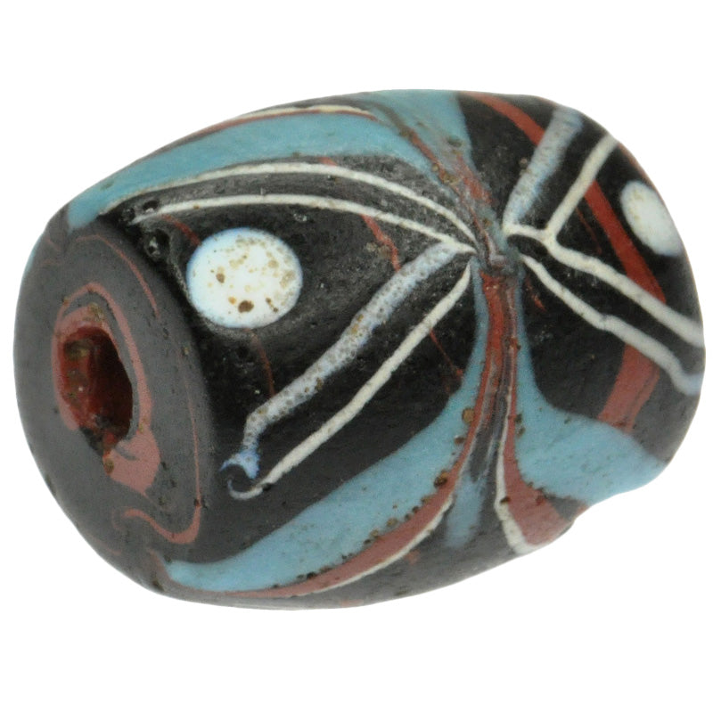 Rare Antique Black Fancy Venetian Lampwork Bead With Trail Decoration