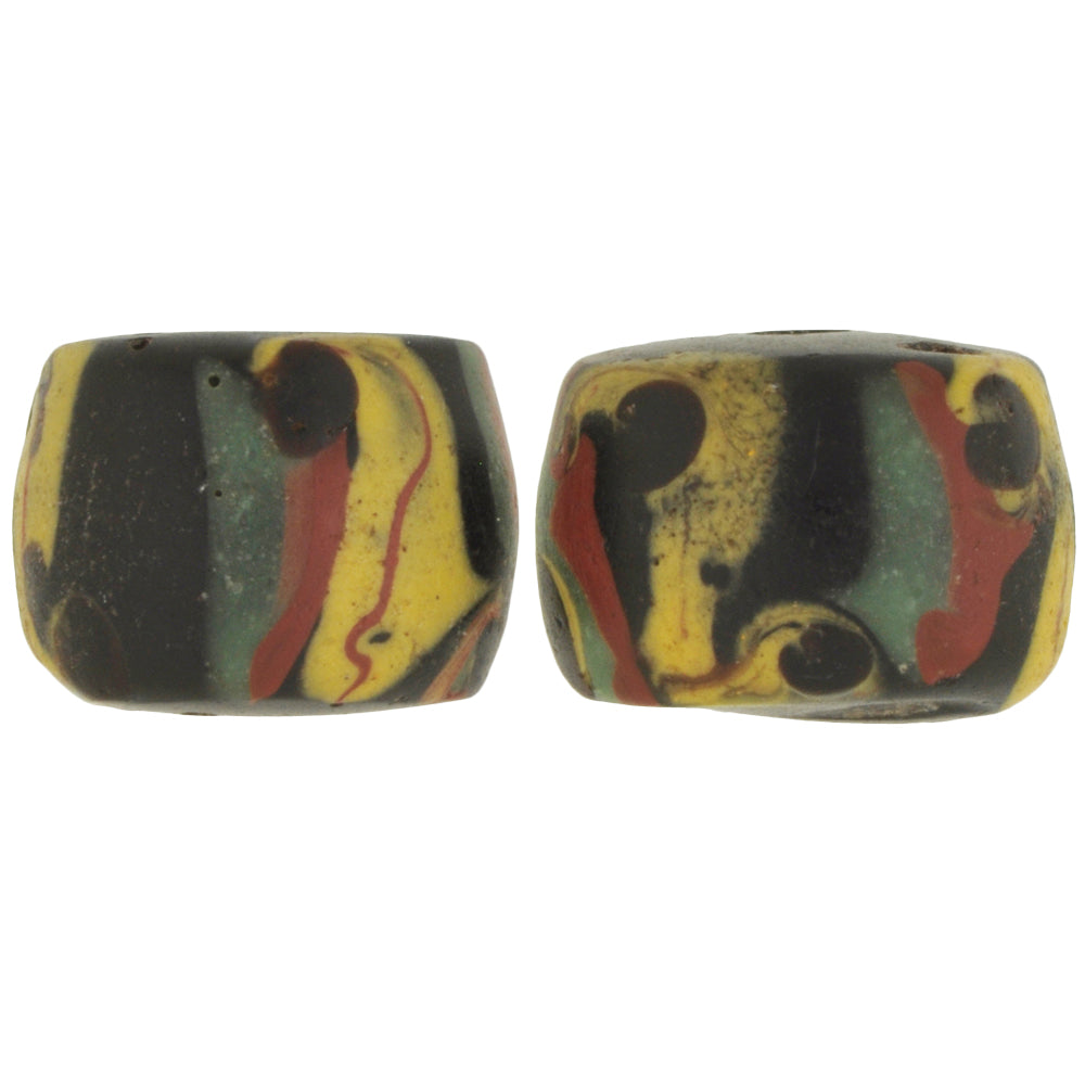 Antique Black Fancy Venetian Lampwork Trade Beads With Trail Design