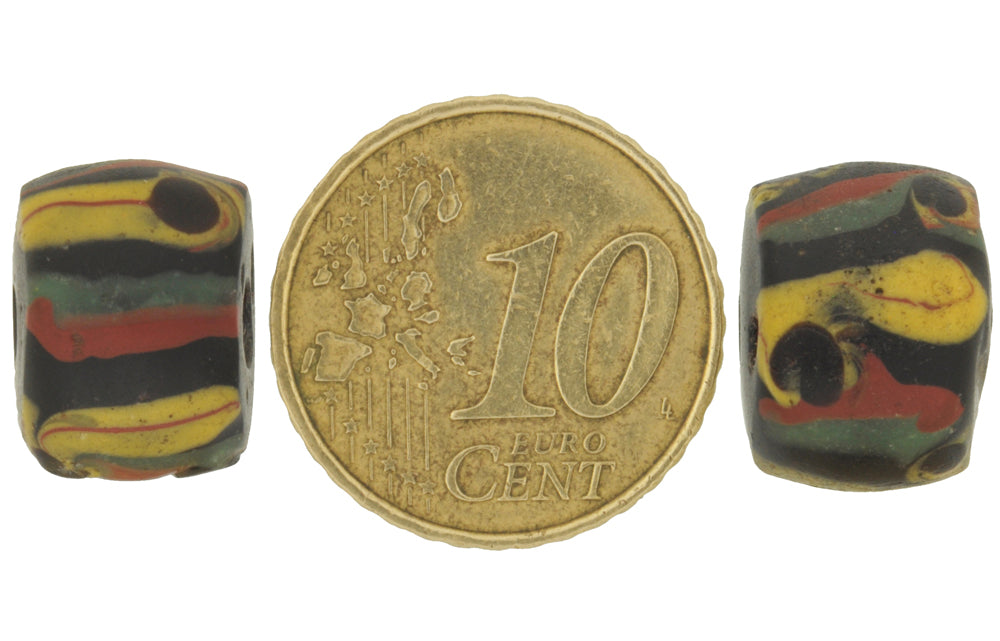 Antique Black Fancy Venetian Lampwork Trade Beads With Trail Design - alternate view