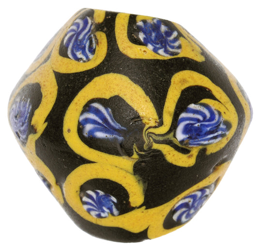 Rare Black Bicone Venetian Lampwork Glass Trade Bead, 19X17Mm, African Trade - alternate view