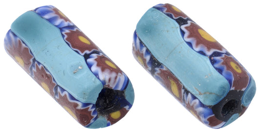 Rare Old Venetian Millefiori Mosaic Glass Trade Beads - 18X9Mm - alternate view