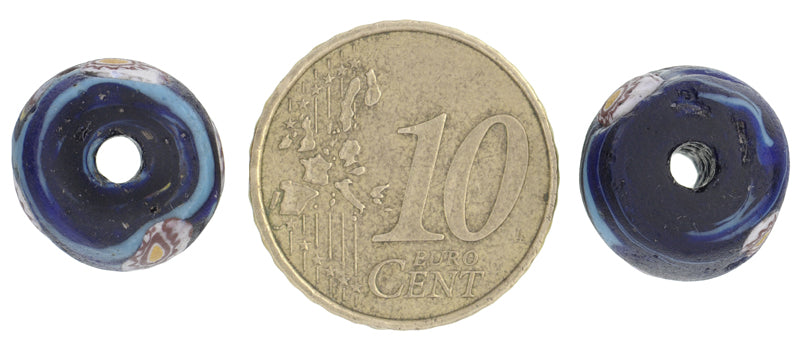 Rare Antique Blue Round Venetian Millefiori Mosaic Trade Beads 13X10Mm - alternate view