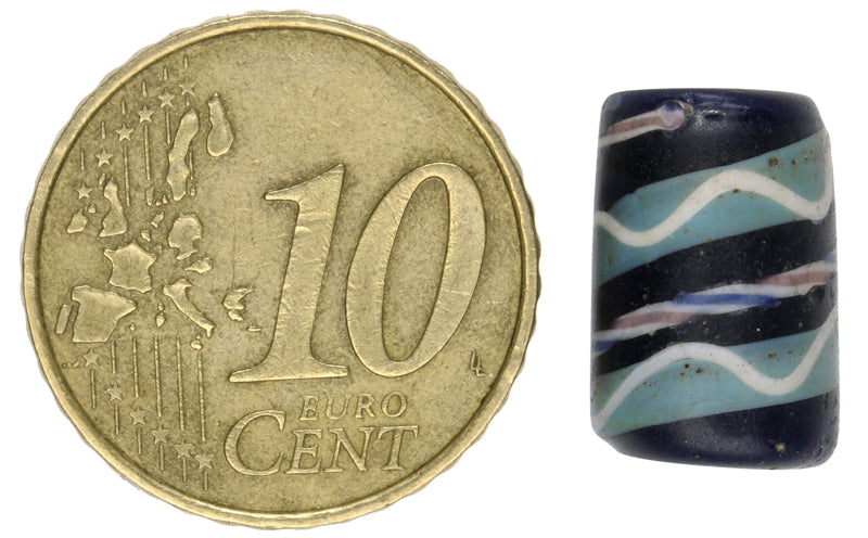 Rare Antique Blue "Fancy" Venetian Lampwork Bead With Trail Decoration - zoomed-in detail