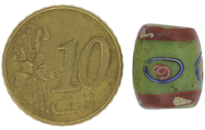 Rare Antique Green Fancy Venetian Glass Trade Bead - 13X11Mm - alternate view