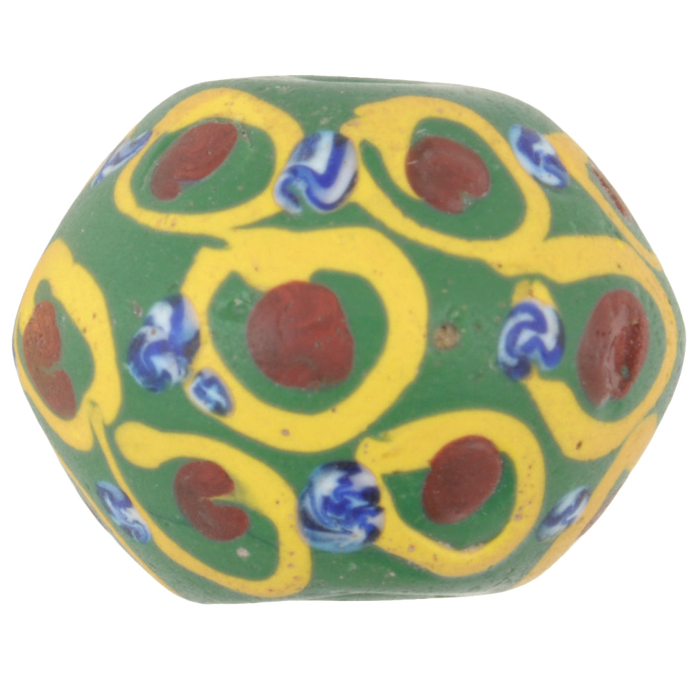 Rare Green Bicone King Venetian Lampwork Trade Bead, 19X15Mm - zoomed-in detail