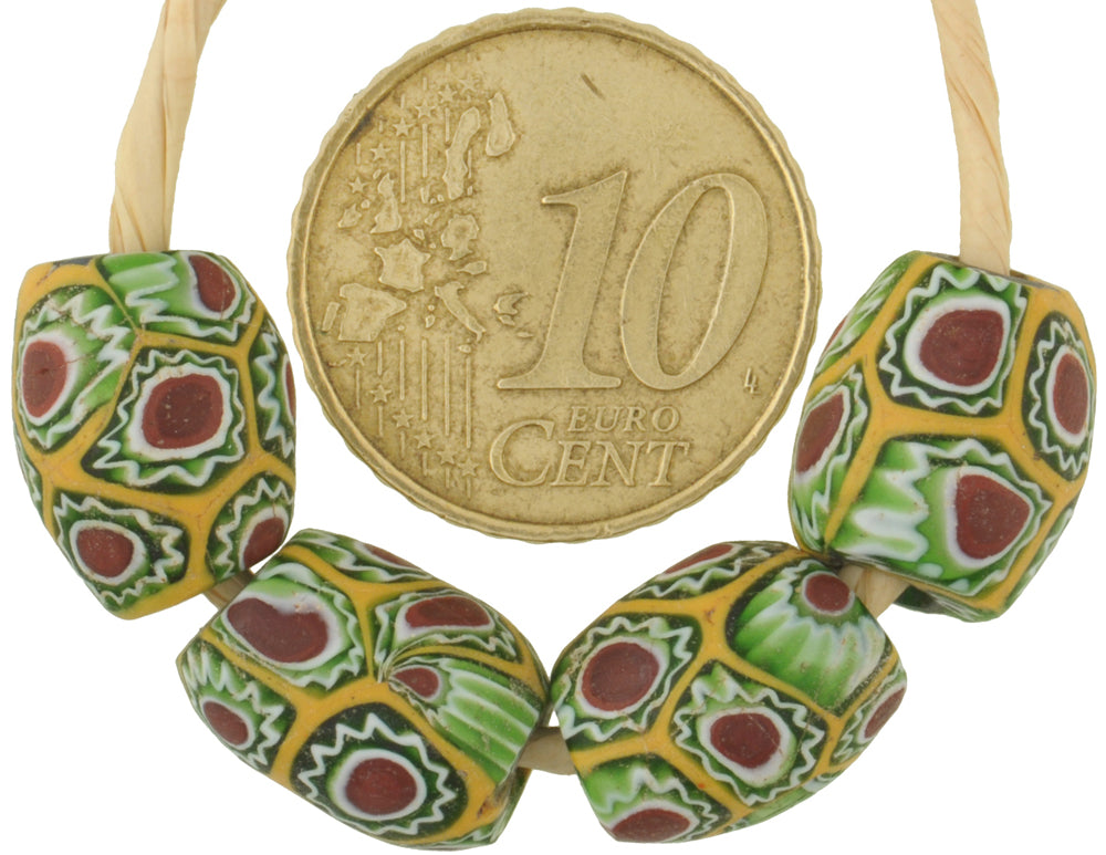 Rare Antique Oval Millefiori Venetian Mosaic African Trade Beads, 12X10Mm - alternate view